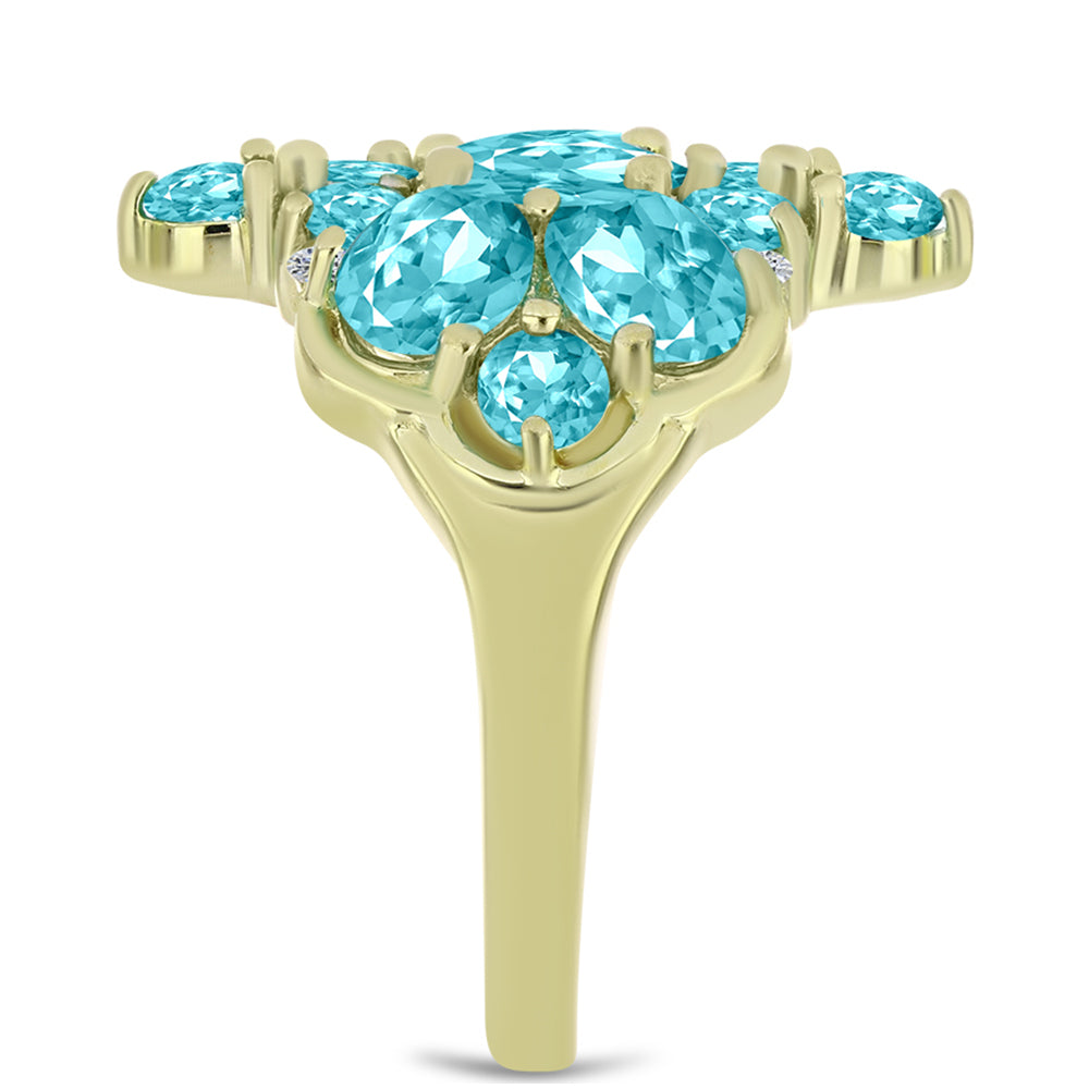 Inel din Argint 925 Placat cu Aur ( 3.5 grame ) cu Cuarț Paraiba și Topaz Alb 3.09 Carate 4 