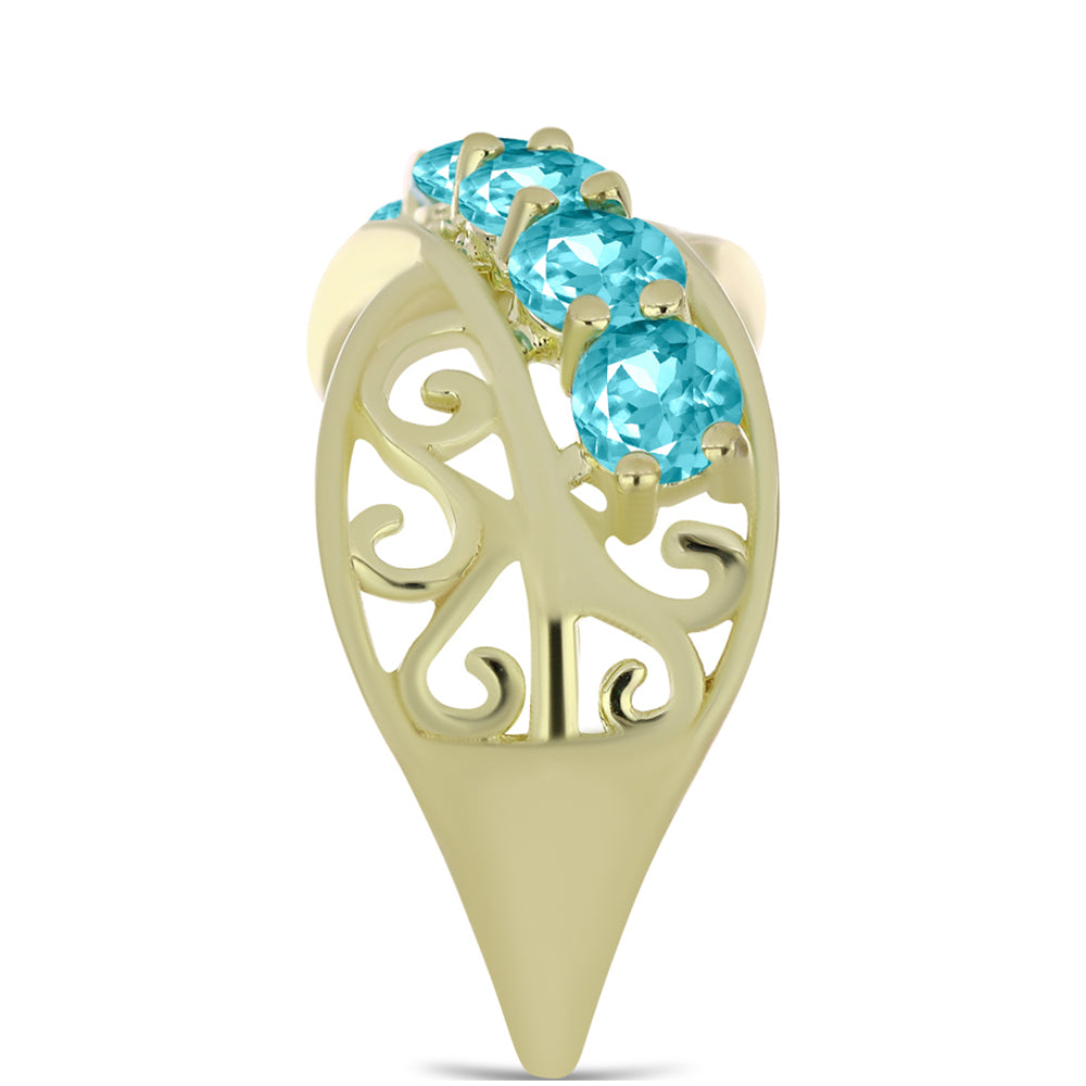 Inel din Argint 925 Placat cu Aur ( 3.4 grame ) cu Cuarț Paraiba 1.2 Carate 4 