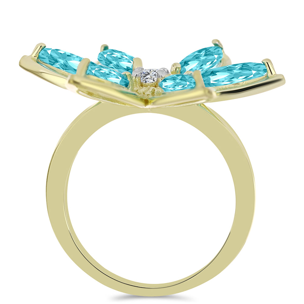 Inel din Argint 925 Placat cu Aur ( 4.86 grame ) cu Cuarț Paraiba și Topaz Alb 2.68 Carate 2 