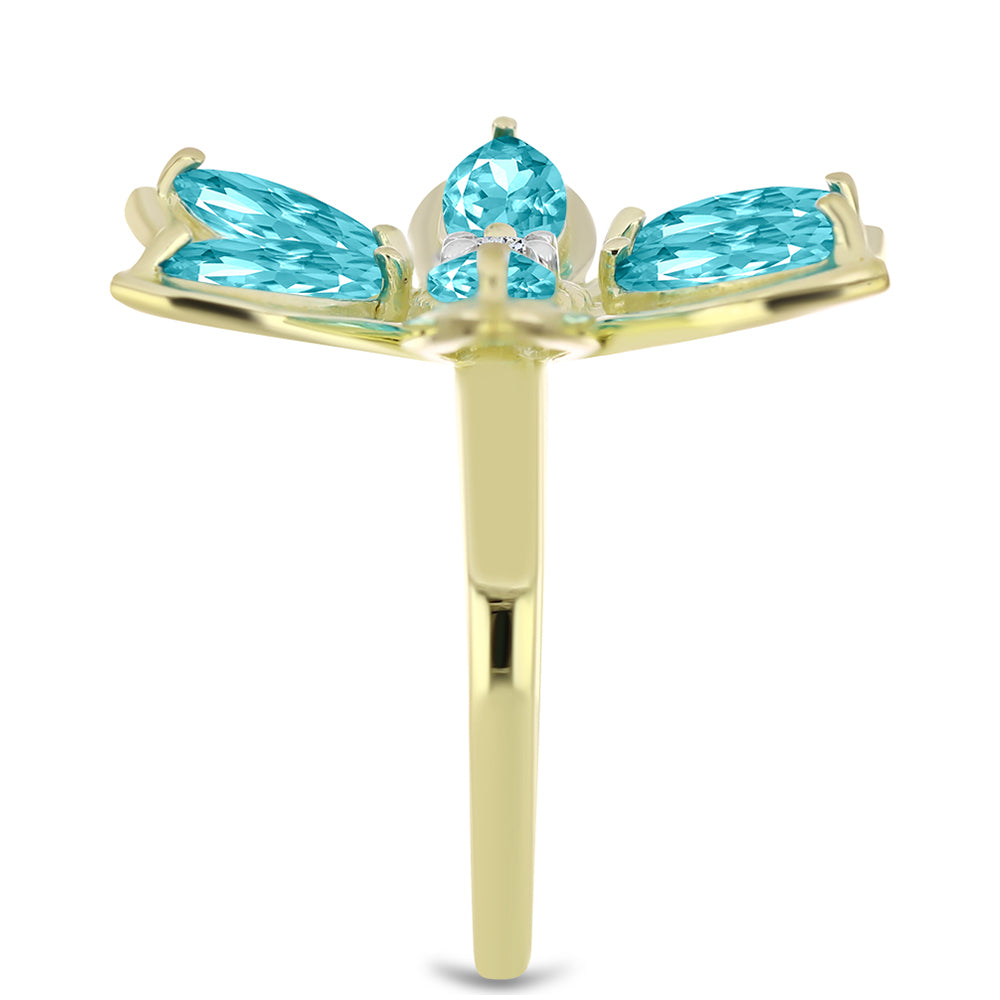 Inel din Argint 925 Placat cu Aur ( 4.86 grame ) cu Cuarț Paraiba și Topaz Alb 2.68 Carate 4 