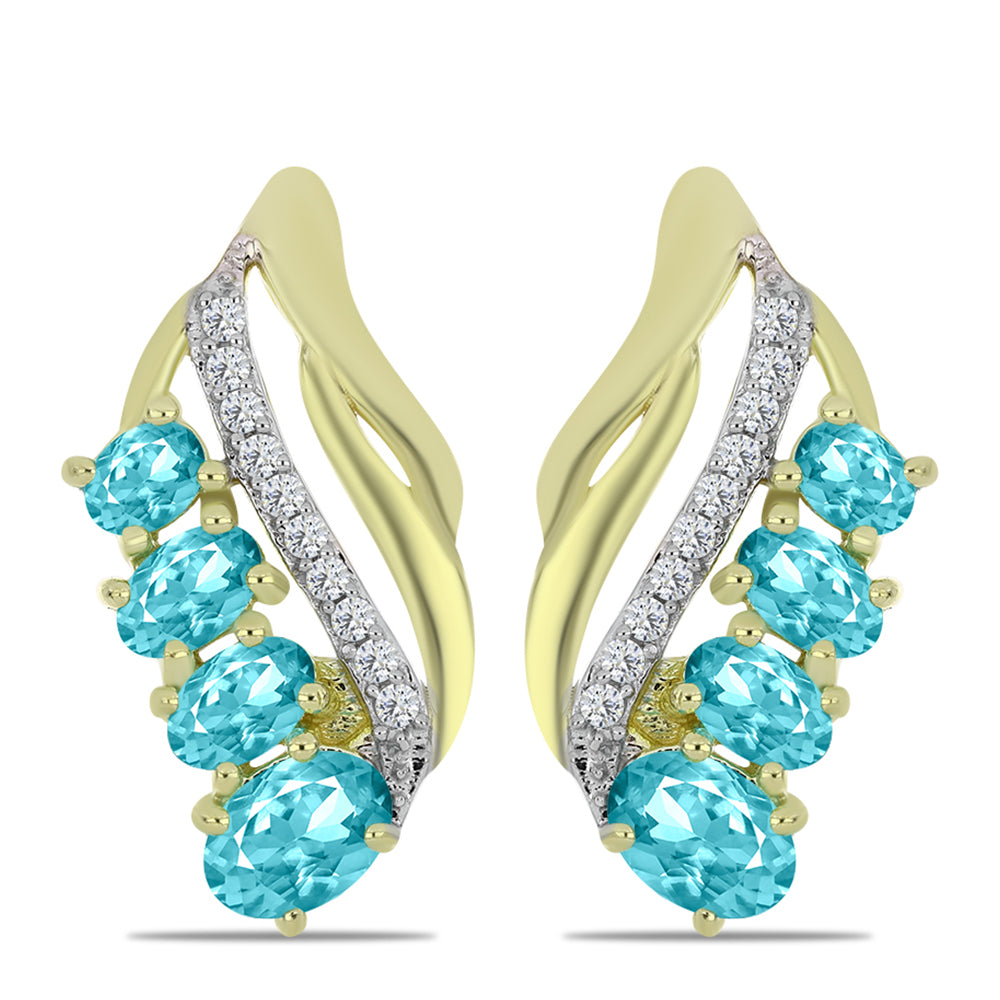 Cercei din Argint 925 Placat cu Aur ( 4.72 grame ) cu Cuarț Paraiba și Topaz Alb 2.07 Carate 3 