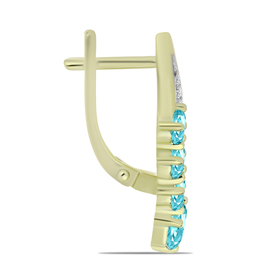 Cercei din Argint 925 Placat cu Aur ( 4.72 grame ) cu Cuarț Paraiba și Topaz Alb 2.07 Carate 2 