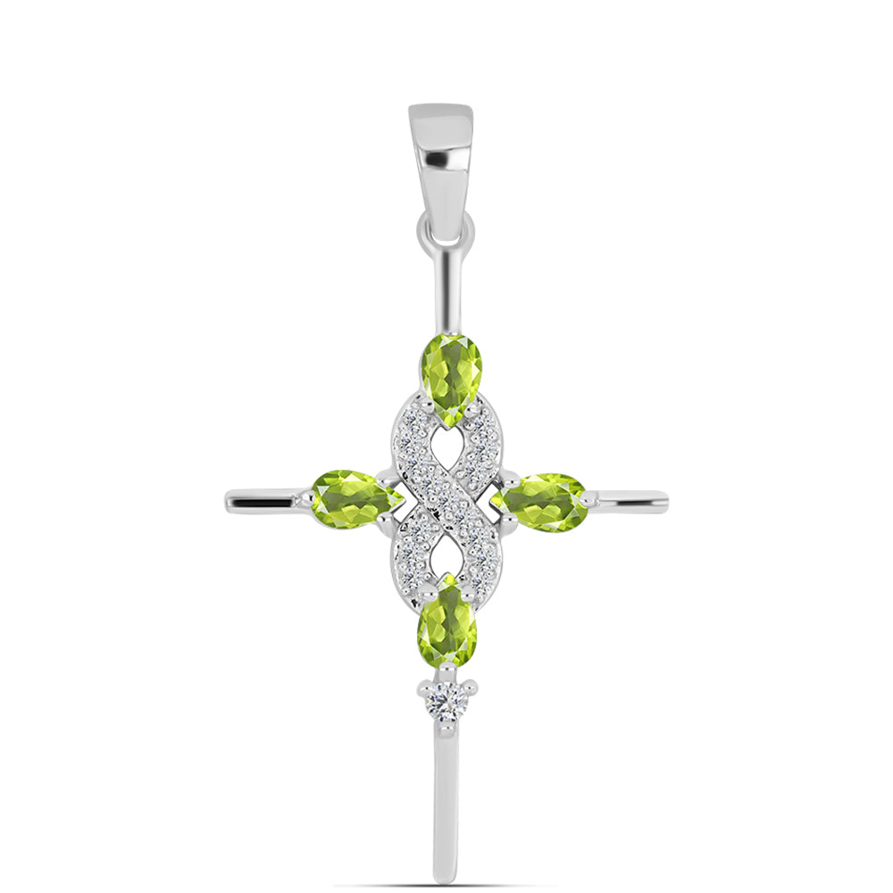 Cruce Pandantiv din Argint 925 ( 2.23 grame ) cu Peridot Changbai și Topaz Alb 1 Carate 1 