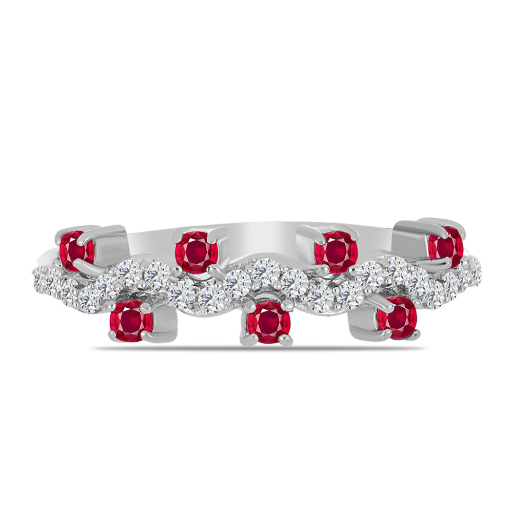 Inel din Argint 925 ( 2.09 grame ) cu Rubin Malagasy și Topaz Alb 0.6 Carate