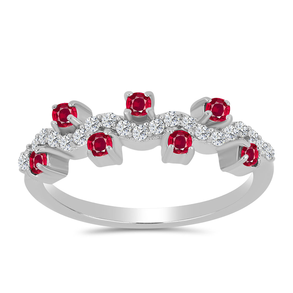 Inel din Argint 925 ( 2.09 grame ) cu Rubin Malagasy și Topaz Alb 0.6 Carate