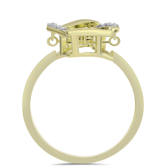 Inel din Argint 925 Placat cu Aur ( 2.3 grame ) cu Diamant Albastru Dansator și Topaz Alb 0.06 Carate