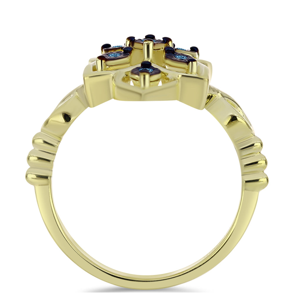 Inel din Argint 925 Placat cu Aur ( 4.27 grame ) cu Diamant Albastru Dansator 0.06 Carate 2 