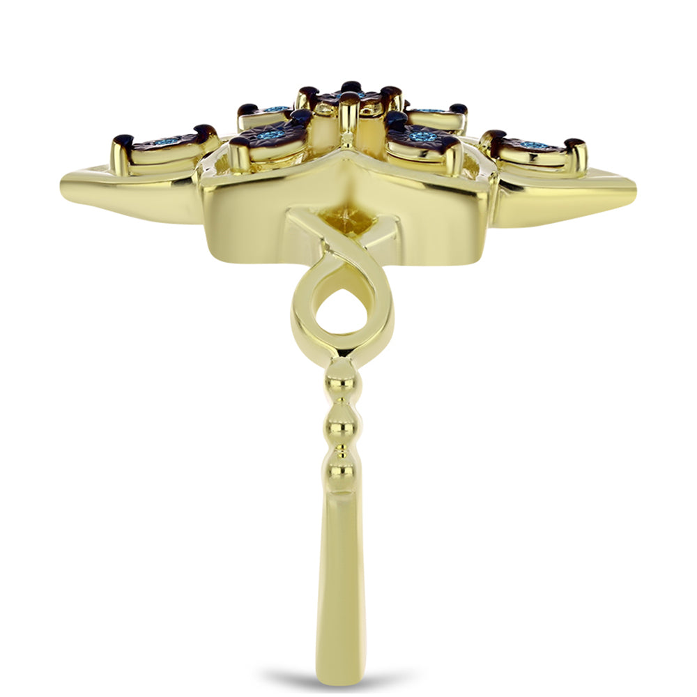 Inel din Argint 925 Placat cu Aur ( 4.27 grame ) cu Diamant Albastru Dansator 0.06 Carate 4 