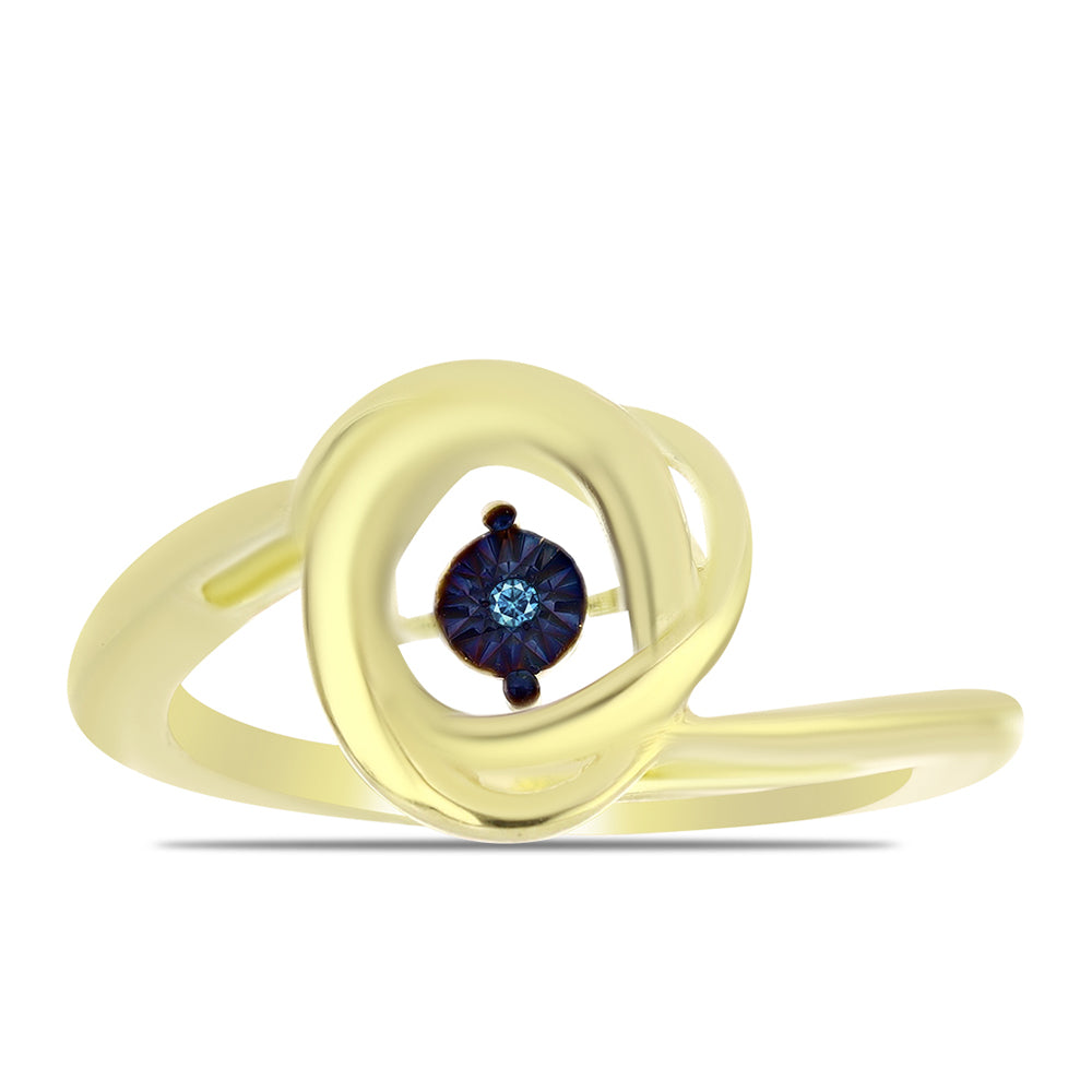 Inel din Argint 925 Placat cu Aur ( 3.19 grame ) cu Diamant Albastru Dansator 0.01 Carate