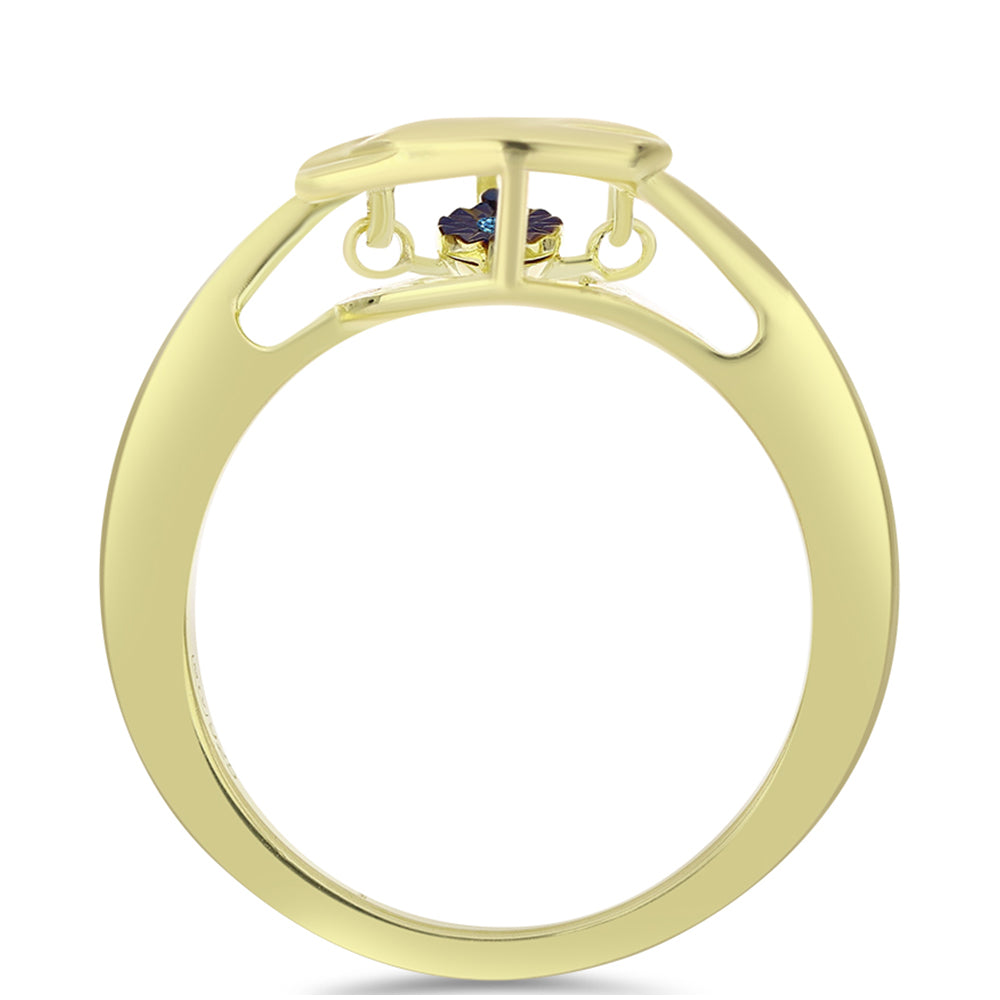 Inel din Argint 925 Placat cu Aur ( 3.19 grame ) cu Diamant Albastru Dansator 0.01 Carate