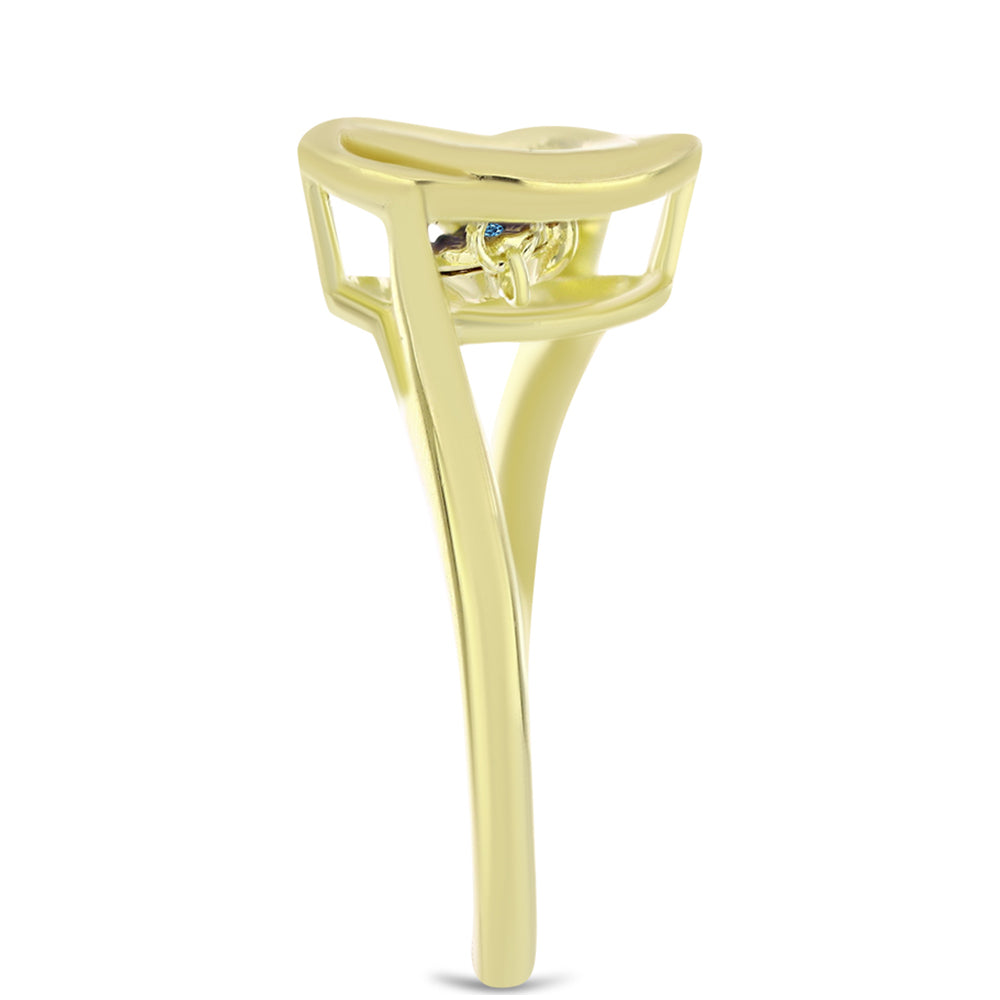 Inel din Argint 925 Placat cu Aur ( 3.19 grame ) cu Diamant Albastru Dansator 0.01 Carate