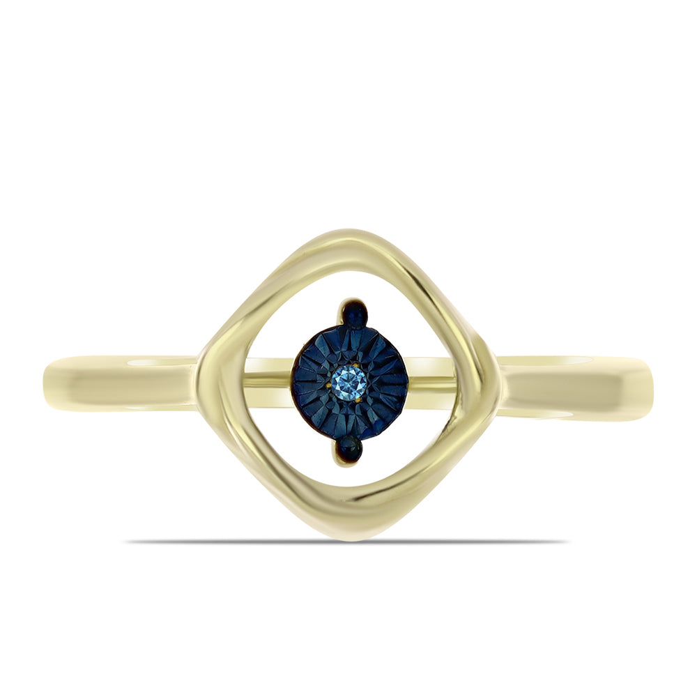 Inel din Argint 925 Placat cu Aur ( 3.24 grame ) cu Diamant Albastru Dansator 0.01 Carate