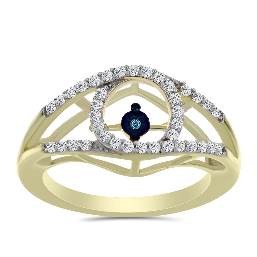 Inel din Argint 925 Placat cu Aur ( 3.44 grame ) cu Diamant Albastru Dansator și Topaz Alb 0.35 Carate