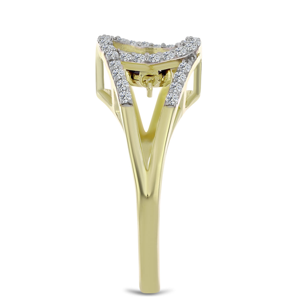 Inel din Argint 925 Placat cu Aur ( 3.44 grame ) cu Diamant Albastru Dansator și Topaz Alb 0.35 Carate 4 