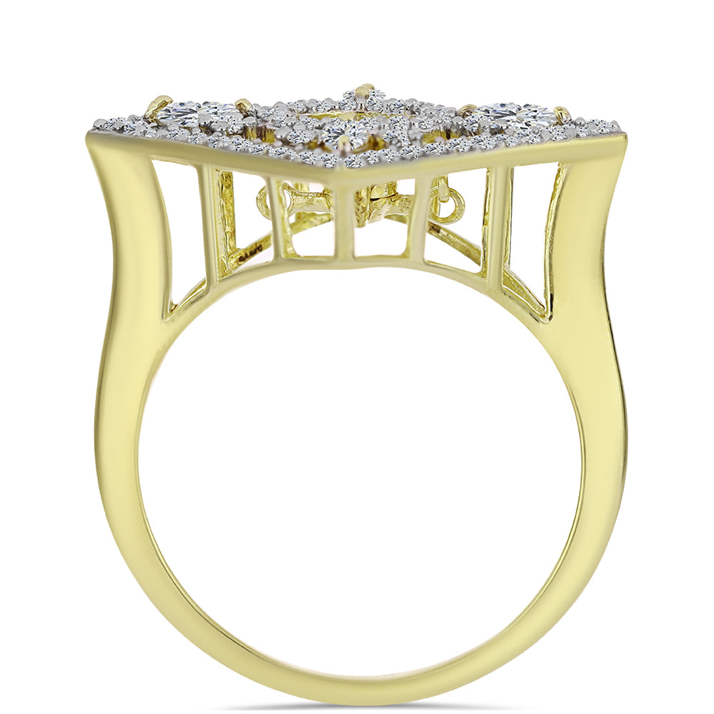 Inel din Argint 925 Placat cu Aur ( 4.8 grame ) cu Diamant Albastru Dansator și Topaz Alb 1.02 Carate