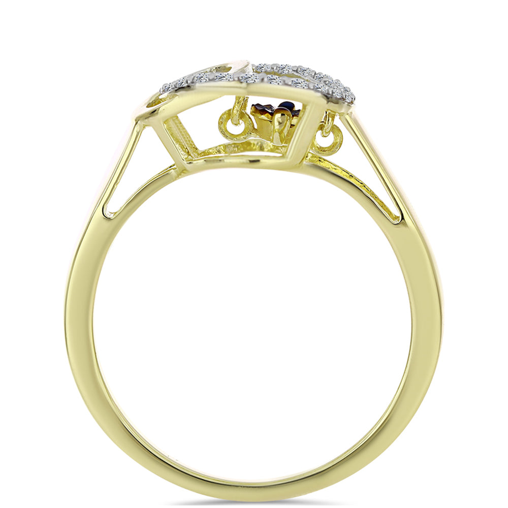 Inel din Argint 925 Placat cu Aur ( 2.77 grame ) cu Diamant Albastru Dansator și Topaz Alb 0.21 Carate 2 