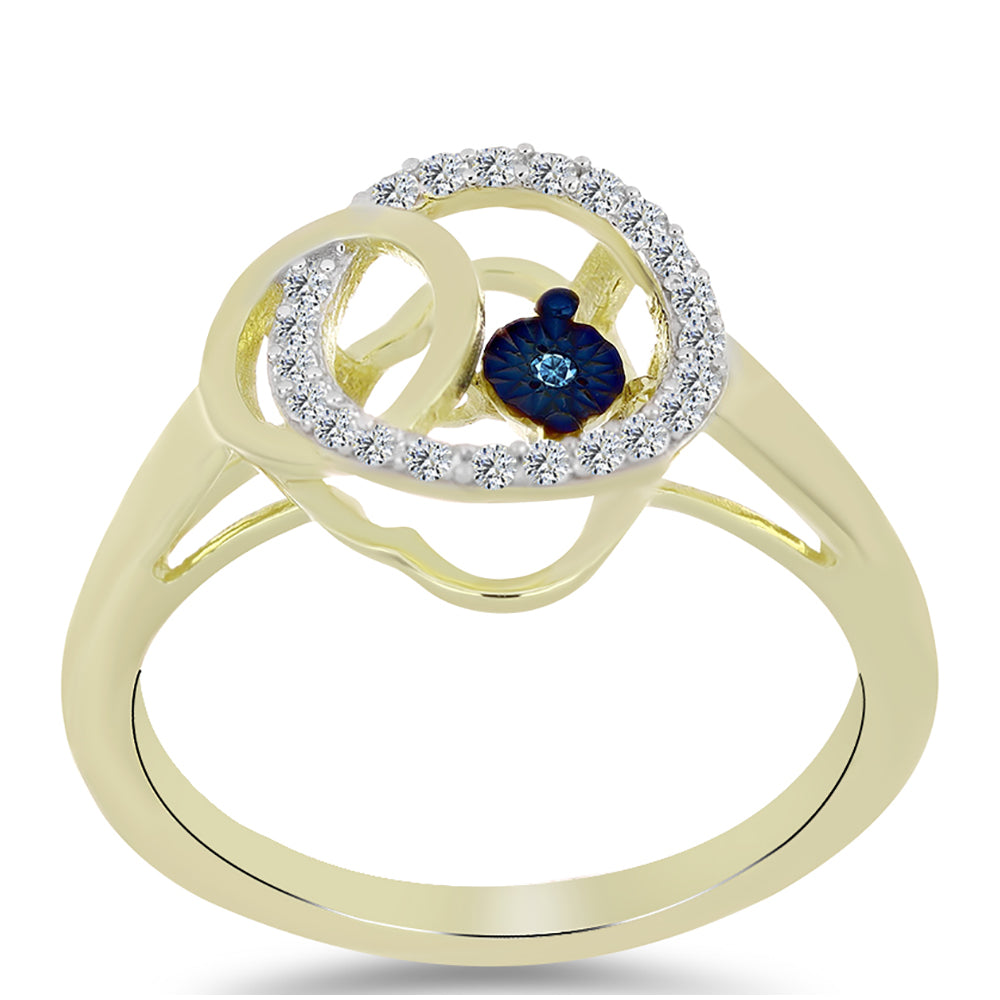 Inel din Argint 925 Placat cu Aur ( 2.77 grame ) cu Diamant Albastru Dansator și Topaz Alb 0.21 Carate 3 