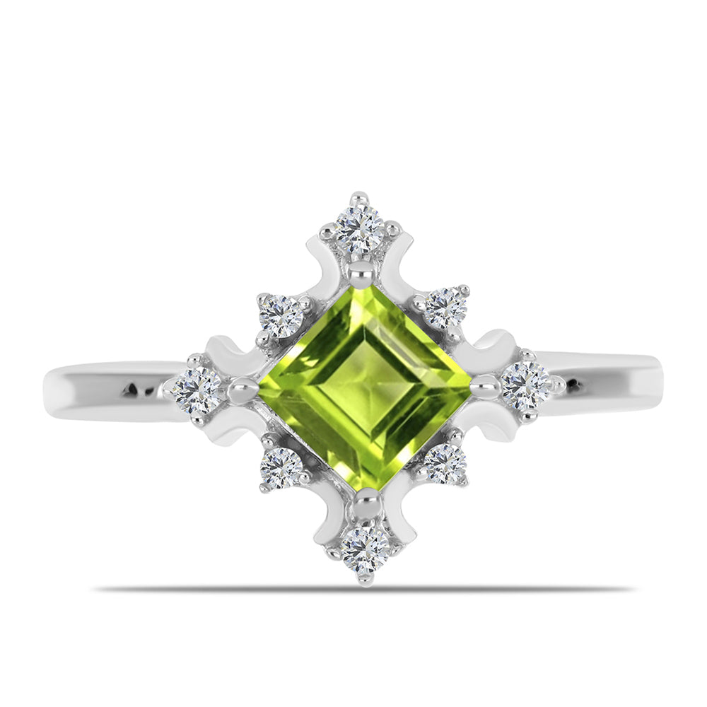 Inel din Argint 925 ( 2.43 grame ) cu Peridot Changbai și Topaz Alb 0.75 Carate 1 