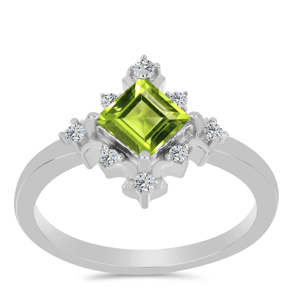 Inel din Argint 925 ( 2.43 grame ) cu Peridot Changbai și Topaz Alb 0.75 Carate 3 