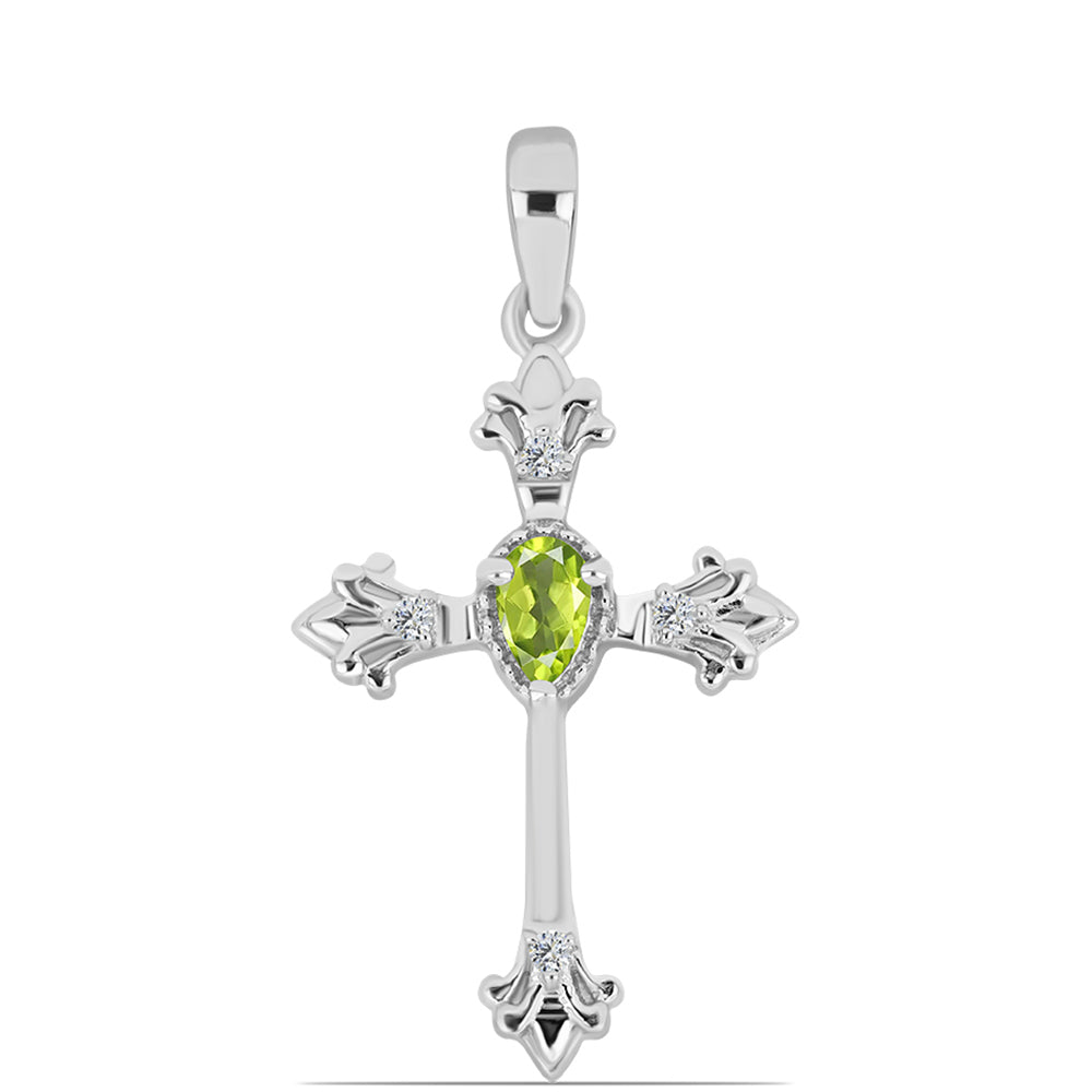 Cruce Pandantiv din Argint 925 ( 1.86 grame ) cu Peridot Changbai și Topaz Alb 0.28 Carate 1 