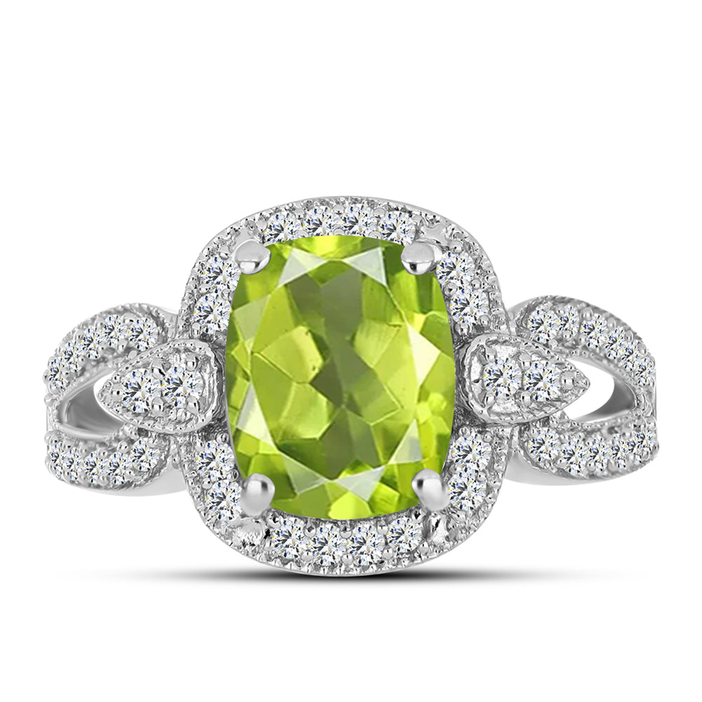 Inel din Argint 925 ( 3.48 grame ) cu Peridot Changbai și Topaz Alb 3.11 Carate 1 