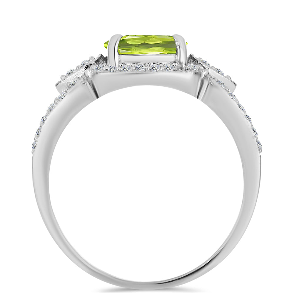 Inel din Argint 925 ( 3.48 grame ) cu Peridot Changbai și Topaz Alb 3.11 Carate