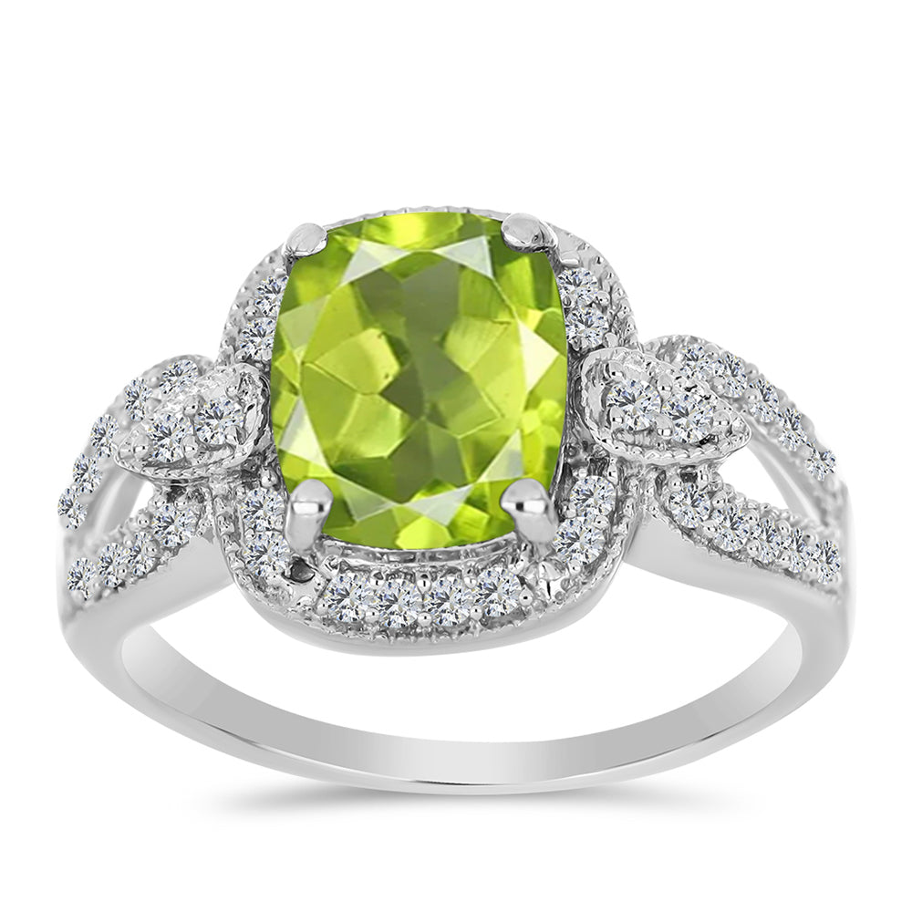 Inel din Argint 925 ( 3.48 grame ) cu Peridot Changbai și Topaz Alb 3.11 Carate