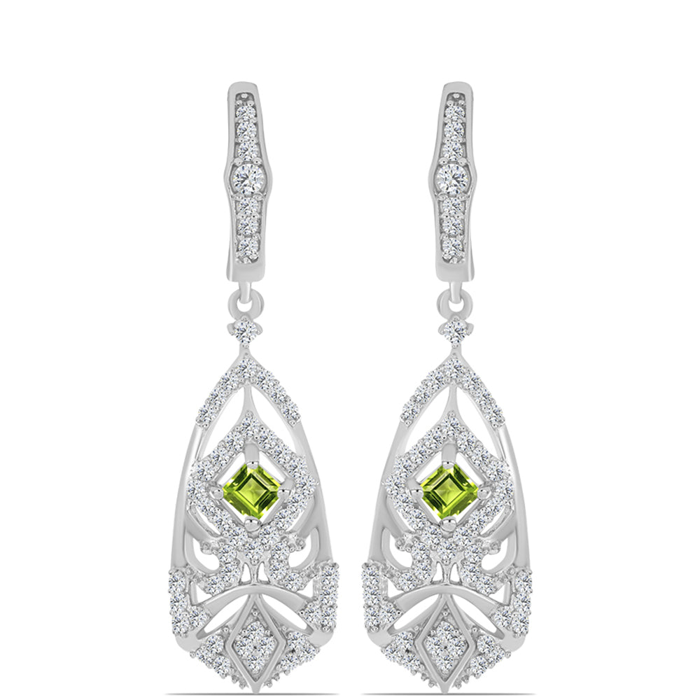 Cercei din Argint 925 ( 5.8 grame ) cu Peridot Changbai și Topaz Alb 1.57 Carate