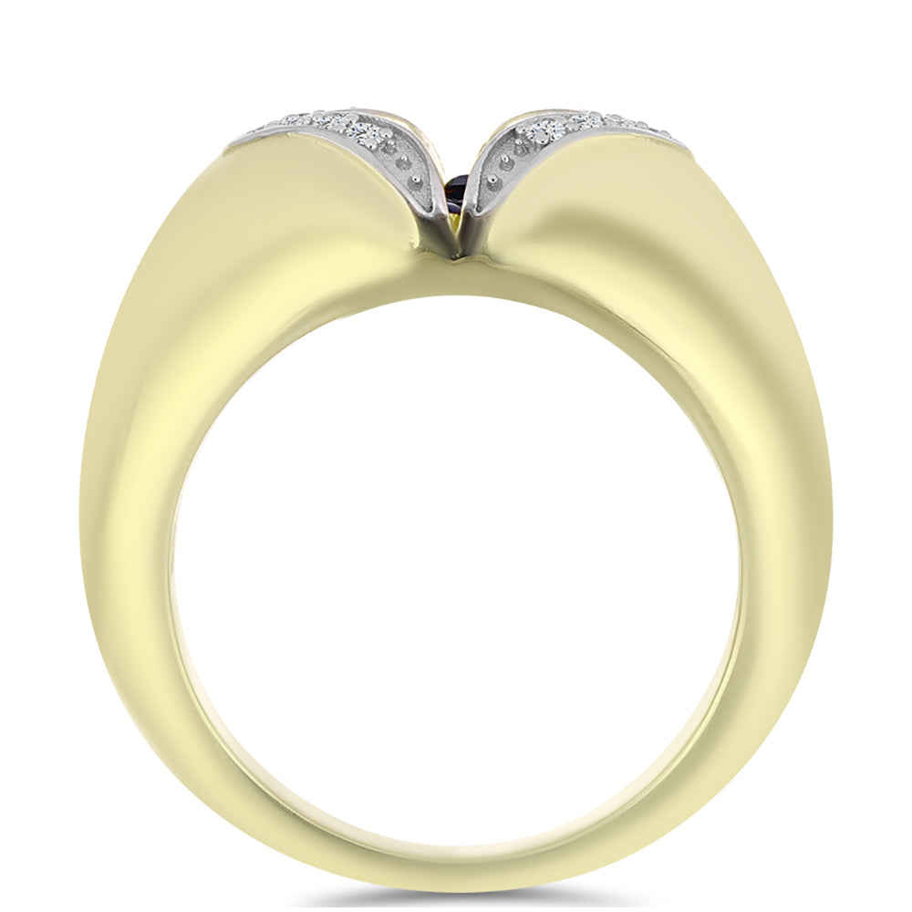 Inel din Argint 925 Placat cu Aur ( 4.99 grame ) cu Diamant Albastru Dansator și Topaz Alb 0.13 Carate 2 