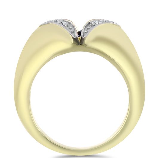 Inel din Argint 925 Placat cu Aur ( 4.99 grame ) cu Diamant Albastru Dansator și Topaz Alb 0.13 Carate
