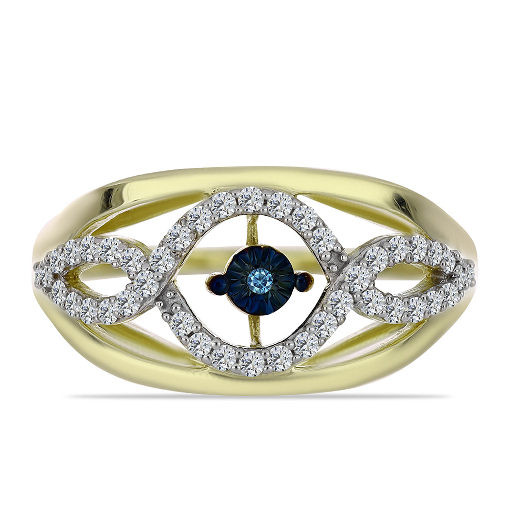 Inel din Argint 925 Placat cu Aur ( 3.71 grame ) cu Diamant Albastru Dansator și Topaz Alb 0.38 Carate 1 