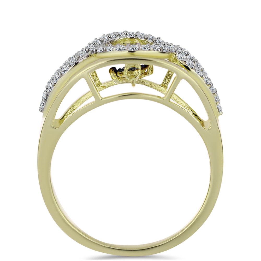 Inel din Argint 925 Placat cu Aur ( 3.71 grame ) cu Diamant Albastru Dansator și Topaz Alb 0.38 Carate 2 