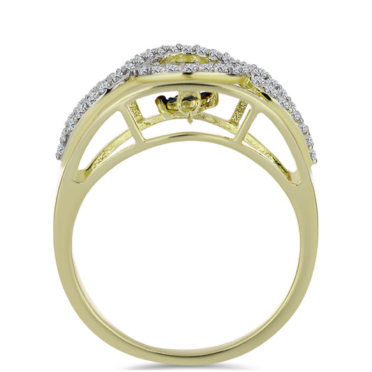 Inel din Argint 925 Placat cu Aur ( 3.71 grame ) cu Diamant Albastru Dansator și Topaz Alb 0.38 Carate