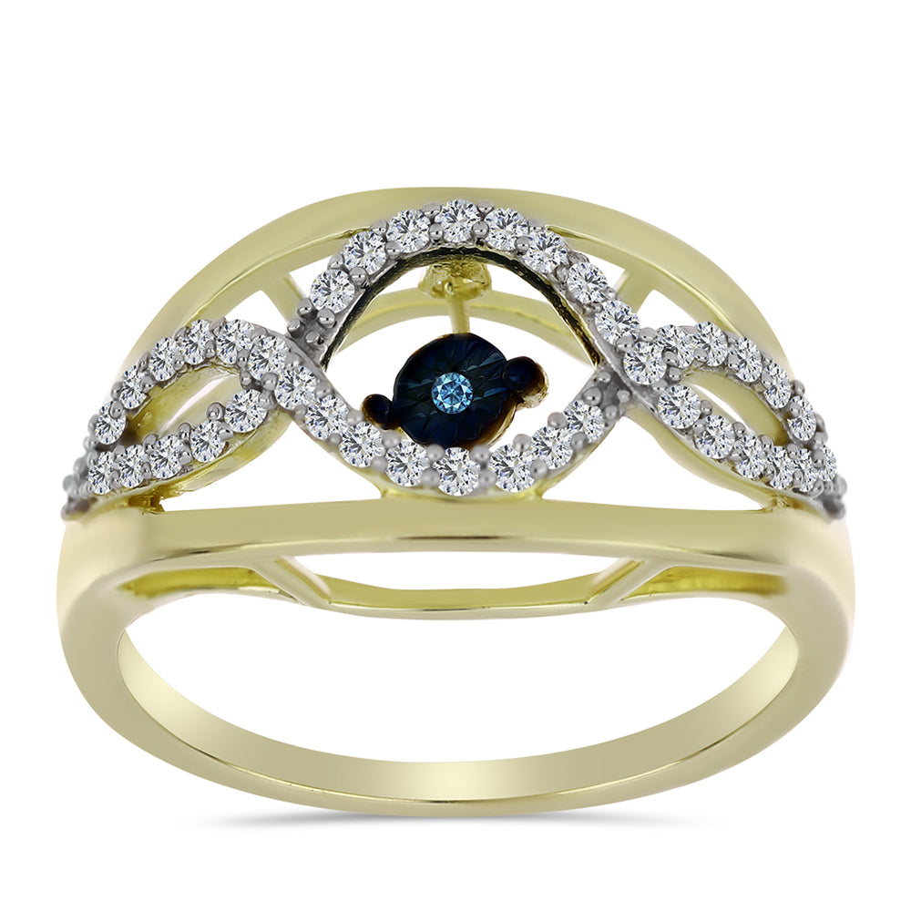 Inel din Argint 925 Placat cu Aur ( 3.71 grame ) cu Diamant Albastru Dansator și Topaz Alb 0.38 Carate