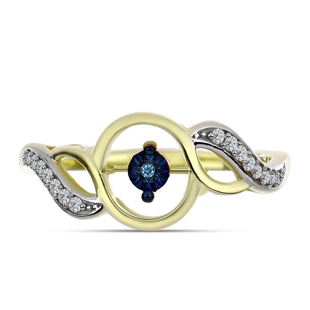 Inel din Argint 925 Placat cu Aur ( 3.37 grame ) cu Diamant Albastru Dansator și Topaz Alb 0.15 Carate