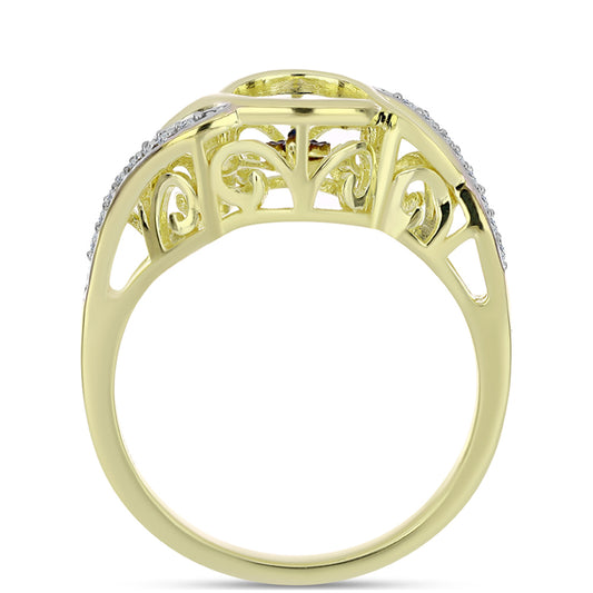 Inel din Argint 925 Placat cu Aur ( 3.37 grame ) cu Diamant Albastru Dansator și Topaz Alb 0.15 Carate