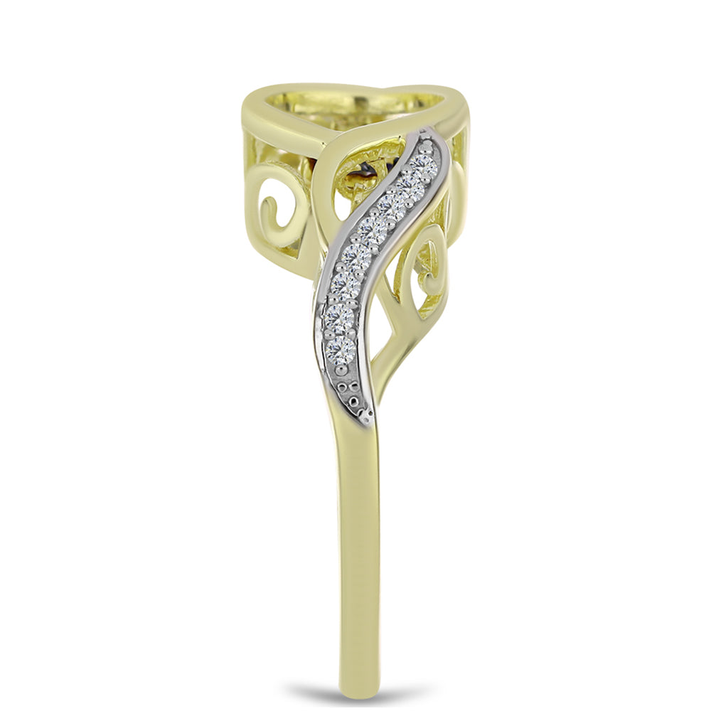 Inel din Argint 925 Placat cu Aur ( 3.37 grame ) cu Diamant Albastru Dansator și Topaz Alb 0.15 Carate 4 