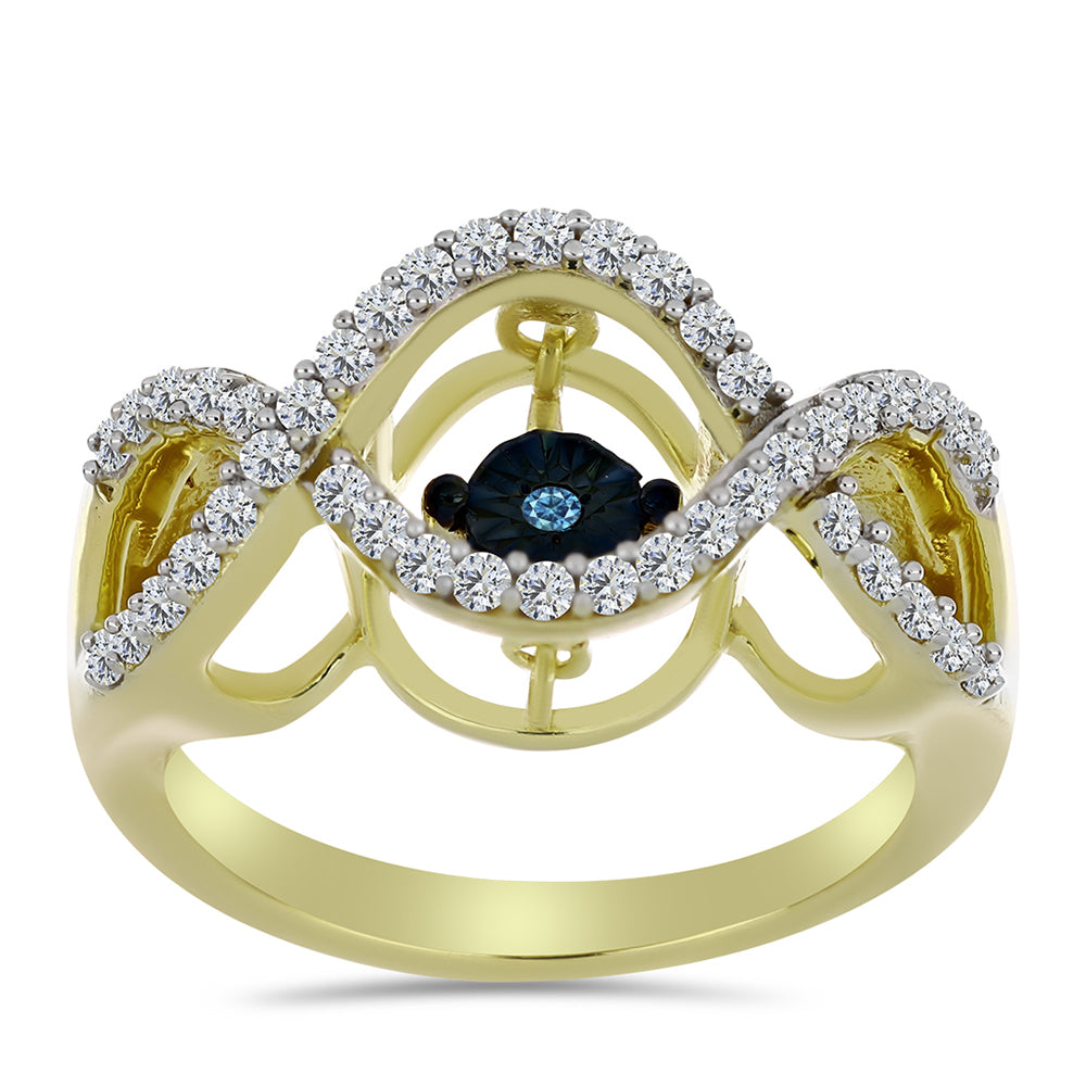 Inel din Argint 925 Placat cu Aur ( 3.8 grame ) cu Diamant Albastru Dansator și Topaz Alb 0.39 Carate 3 