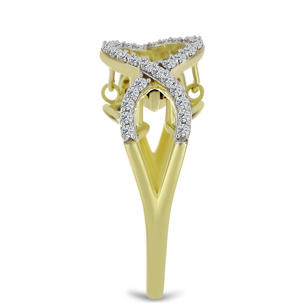 Inel din Argint 925 Placat cu Aur ( 3.8 grame ) cu Diamant Albastru Dansator și Topaz Alb 0.39 Carate 4 