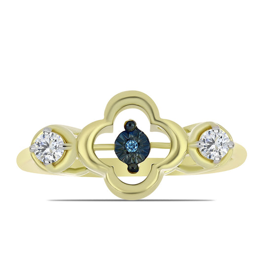 Inel din Argint 925 Placat cu Aur ( 2.91 grame ) cu Diamant Albastru Dansator și Topaz Alb 0.27 Carate