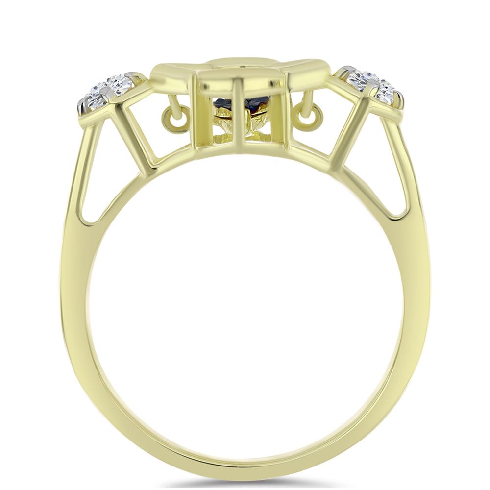 Inel din Argint 925 Placat cu Aur ( 2.91 grame ) cu Diamant Albastru Dansator și Topaz Alb 0.27 Carate