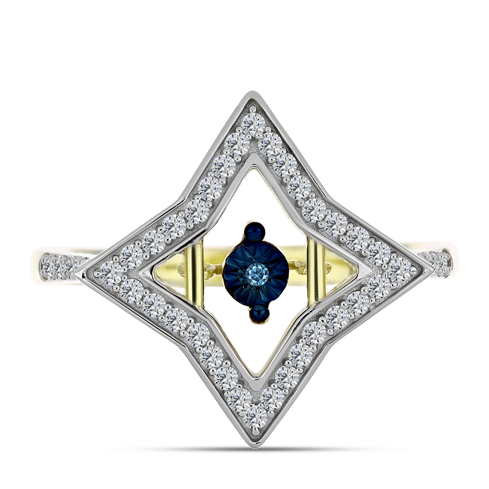 Inel din Argint 925 Placat cu Aur ( 3.25 grame ) cu Diamant Albastru Dansator și Topaz Alb 0.39 Carate 1 