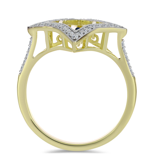 Inel din Argint 925 Placat cu Aur ( 3.25 grame ) cu Diamant Albastru Dansator și Topaz Alb 0.39 Carate