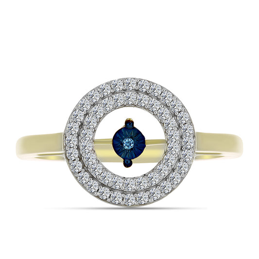 Inel din Argint 925 Placat cu Aur ( 3.3 grame ) cu Diamant Albastru Dansator și Topaz Alb 0.46 Carate