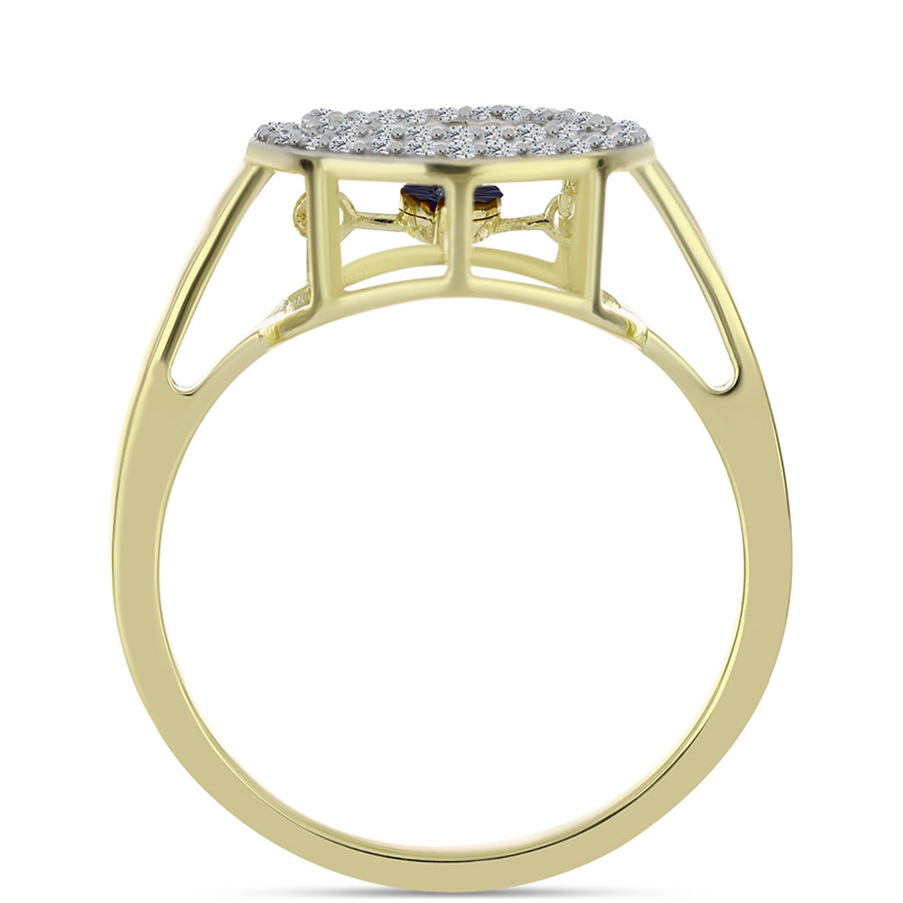 Inel din Argint 925 Placat cu Aur ( 3.3 grame ) cu Diamant Albastru Dansator și Topaz Alb 0.46 Carate 2 