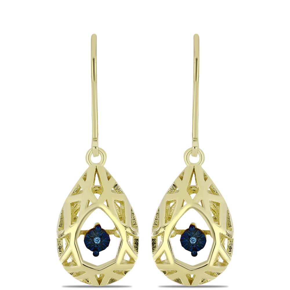 Cercei din Argint 925 Placat cu Aur ( 4.42 grame ) cu Diamant Albastru Dansator 0.02 Carate 3 