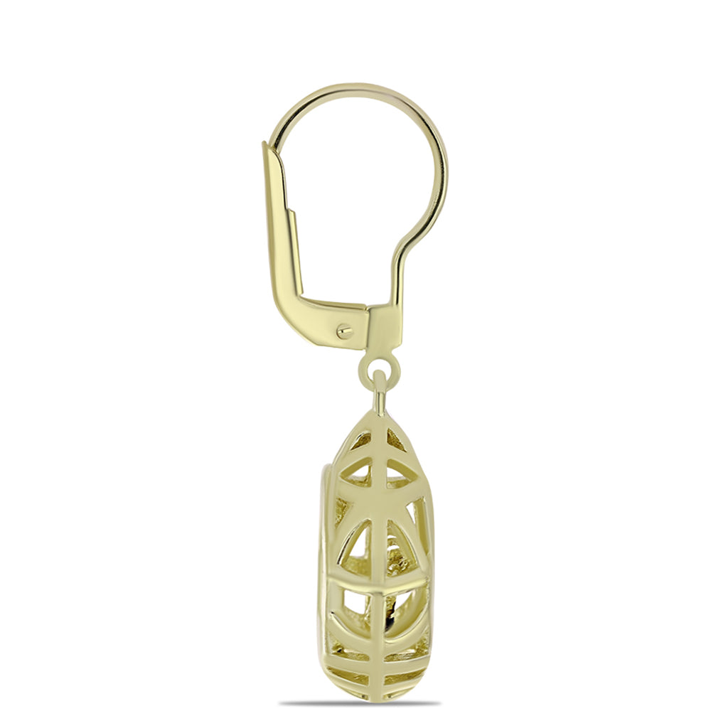 Cercei din Argint 925 Placat cu Aur ( 4.42 grame ) cu Diamant Albastru Dansator 0.02 Carate