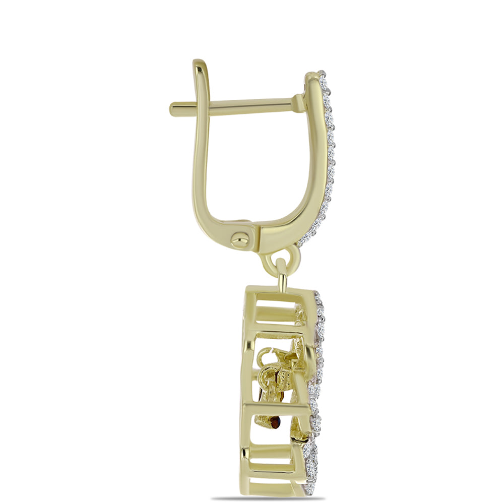 Cercei din Argint 925 Placat cu Aur ( 5.52 grame ) cu Diamant Albastru Dansator și Topaz Alb 1.06 Carate 2 