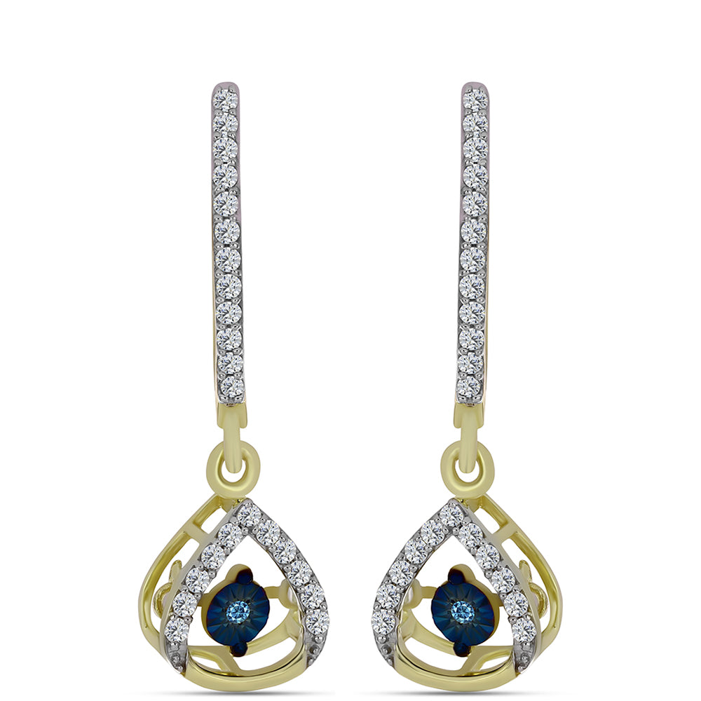 Cercei din Argint 925 Placat cu Aur ( 3.31 grame ) cu Diamant Albastru Dansator și Topaz Alb 0.43 Carate 1 