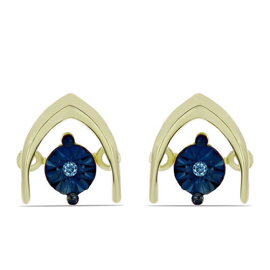 Cercei din Argint 925 Placat cu Aur ( 1.65 grame ) cu Diamant Albastru Dansator 0.01 Carate